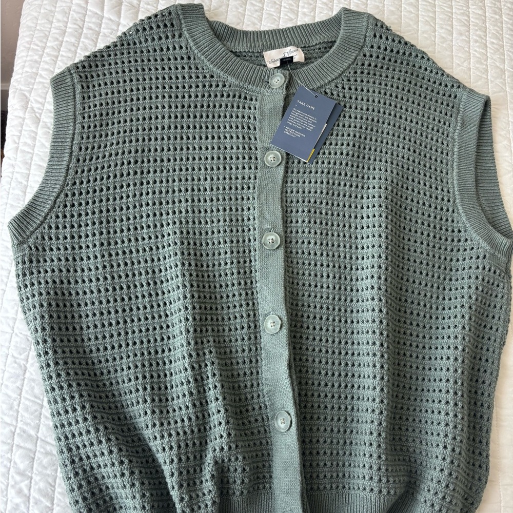 Universal Thread Sage Green Open-Knit Button Front Sweater Vest